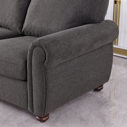 Modern 84.6 Chenille 3-seater Rolled Arms Sofa with Solid Wood Frame for Living Room