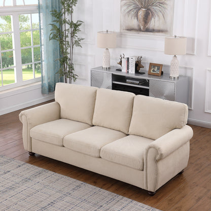 Modern 84.6 Chenille 3-seater Rolled Arms Sofa with Solid Wood Frame for Living Room