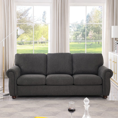 Modern 84.6 Chenille 3-seater Rolled Arms Sofa with Solid Wood Frame for Living Room