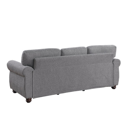 Modern 84.6 Chenille 3-seater Rolled Arms Sofa with Solid Wood Frame for Living Room
