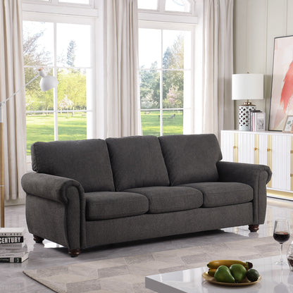 Modern 84.6 Chenille 3-seater Rolled Arms Sofa with Solid Wood Frame for Living Room