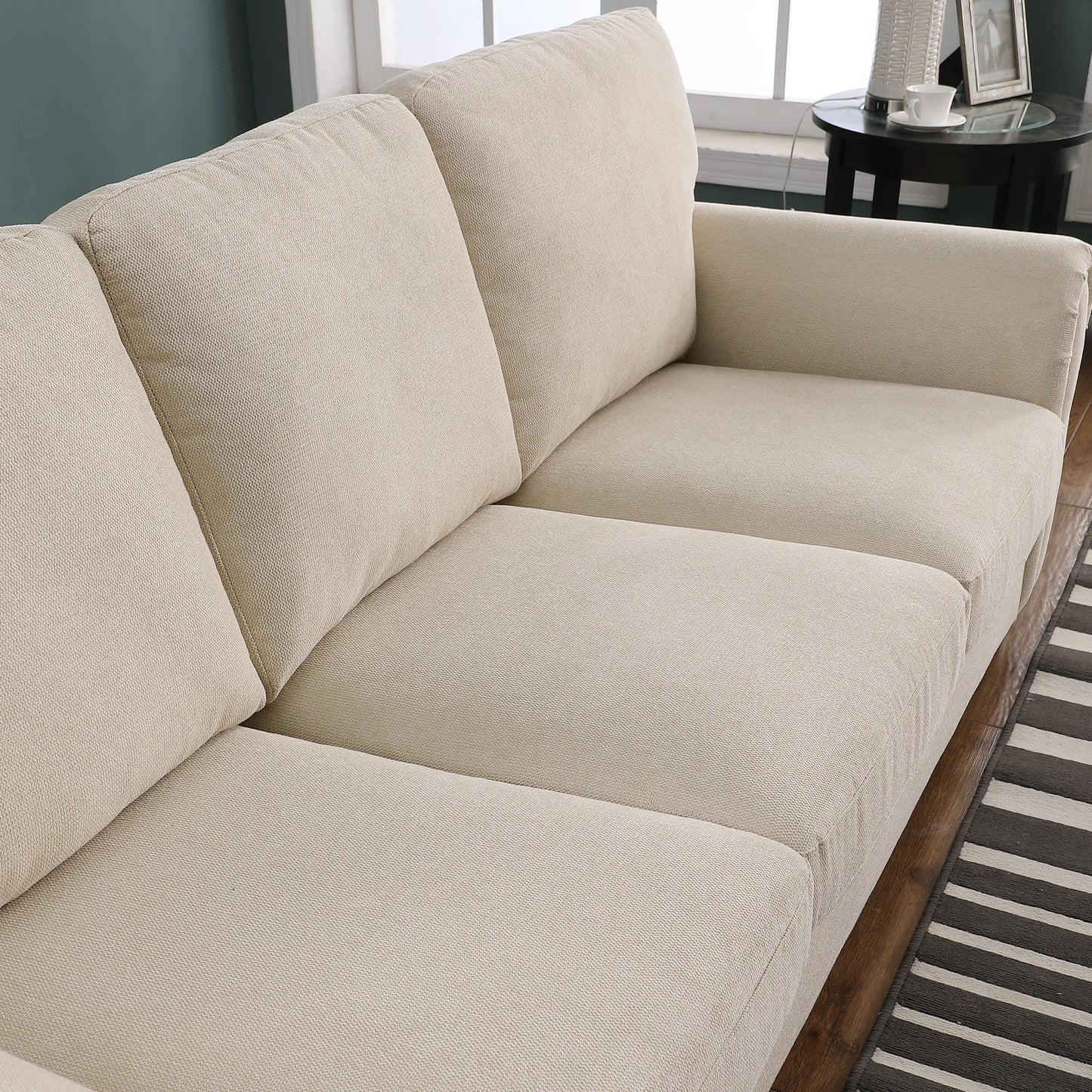 Modern 84.6 Chenille 3-seater Rolled Arms Sofa with Solid Wood Frame for Living Room