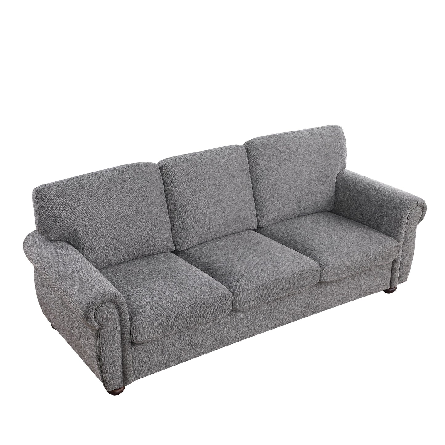 Modern 84.6 Chenille 3-seater Rolled Arms Sofa with Solid Wood Frame for Living Room