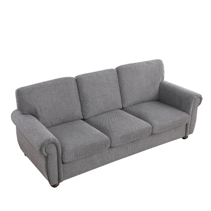 Modern 84.6 Chenille 3-seater Rolled Arms Sofa with Solid Wood Frame for Living Room