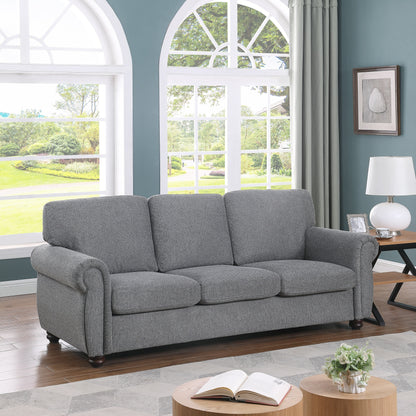 Modern 84.6 Chenille 3-seater Rolled Arms Sofa with Solid Wood Frame for Living Room