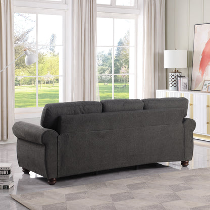 Modern 84.6 Chenille 3-seater Rolled Arms Sofa with Solid Wood Frame for Living Room
