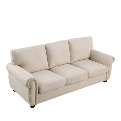 Modern 84.6 Chenille 3-seater Rolled Arms Sofa with Solid Wood Frame for Living Room