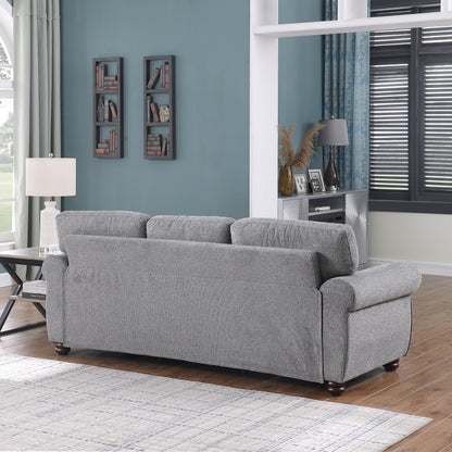 Modern 84.6 Chenille 3-seater Rolled Arms Sofa with Solid Wood Frame for Living Room