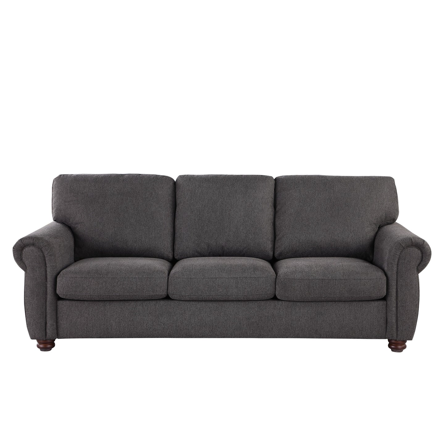 Modern 84.6 Chenille 3-seater Rolled Arms Sofa with Solid Wood Frame for Living Room