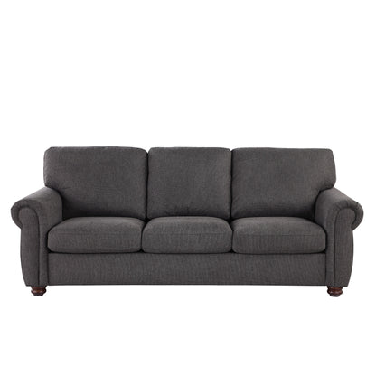 Modern 84.6 Chenille 3-seater Rolled Arms Sofa with Solid Wood Frame for Living Room
