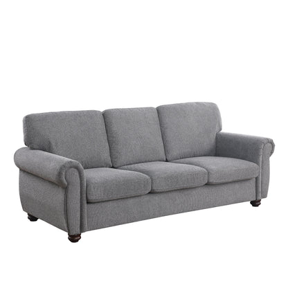 Modern 84.6 Chenille 3-seater Rolled Arms Sofa with Solid Wood Frame for Living Room