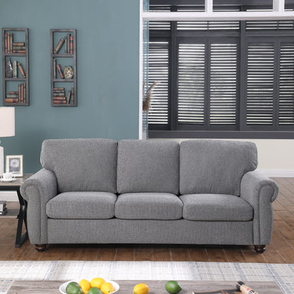 Modern 84.6 Chenille 3-seater Rolled Arms Sofa with Solid Wood Frame for Living Room