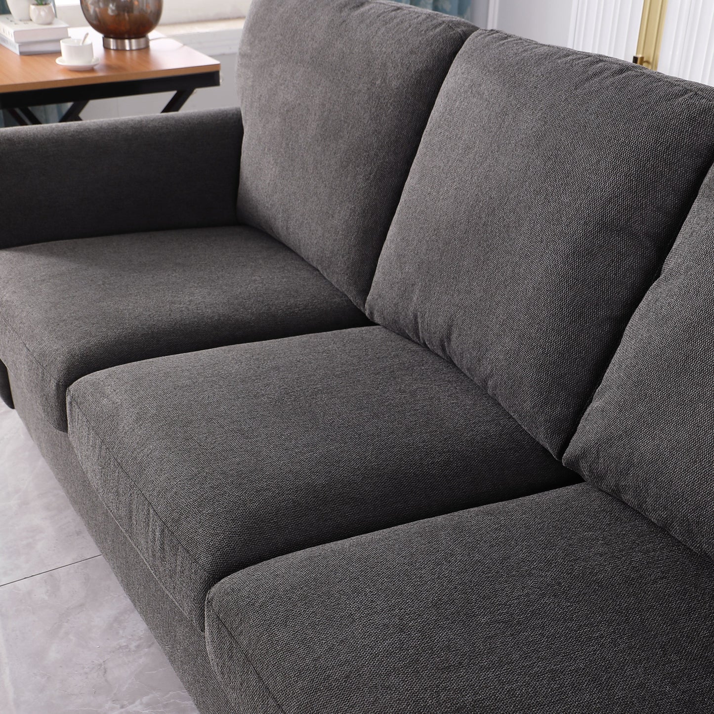Modern 84.6 Chenille 3-seater Rolled Arms Sofa with Solid Wood Frame for Living Room
