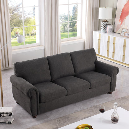 Modern 84.6 Chenille 3-seater Rolled Arms Sofa with Solid Wood Frame for Living Room