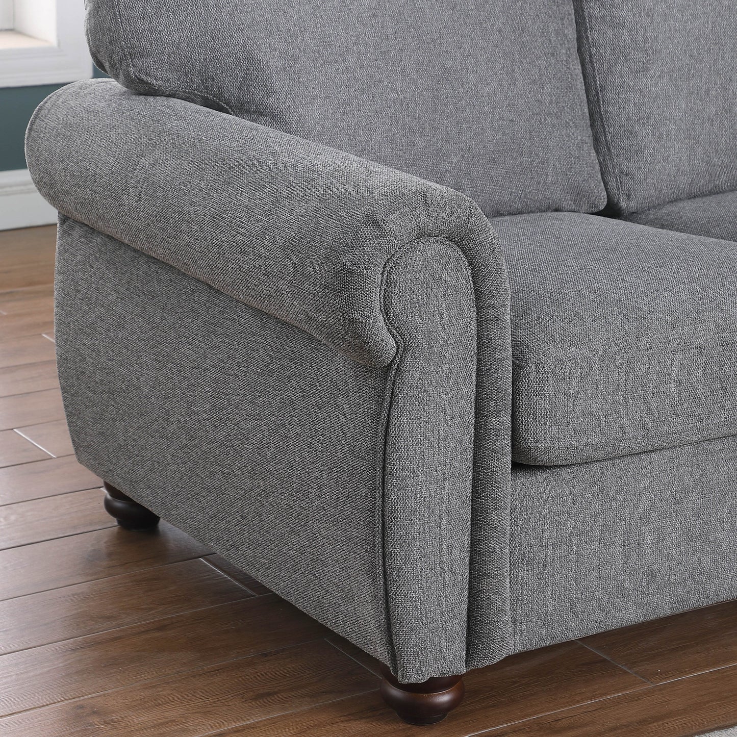 Modern 84.6 Chenille 3-seater Rolled Arms Sofa with Solid Wood Frame for Living Room