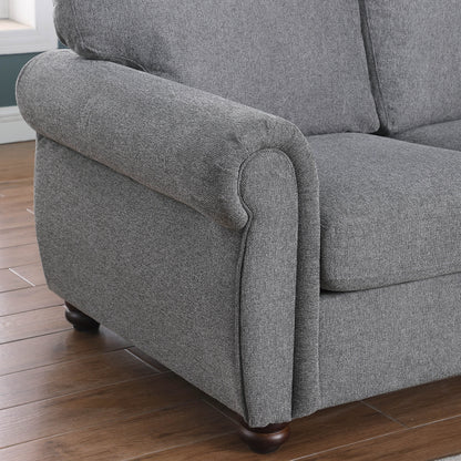Modern 84.6 Chenille 3-seater Rolled Arms Sofa with Solid Wood Frame for Living Room
