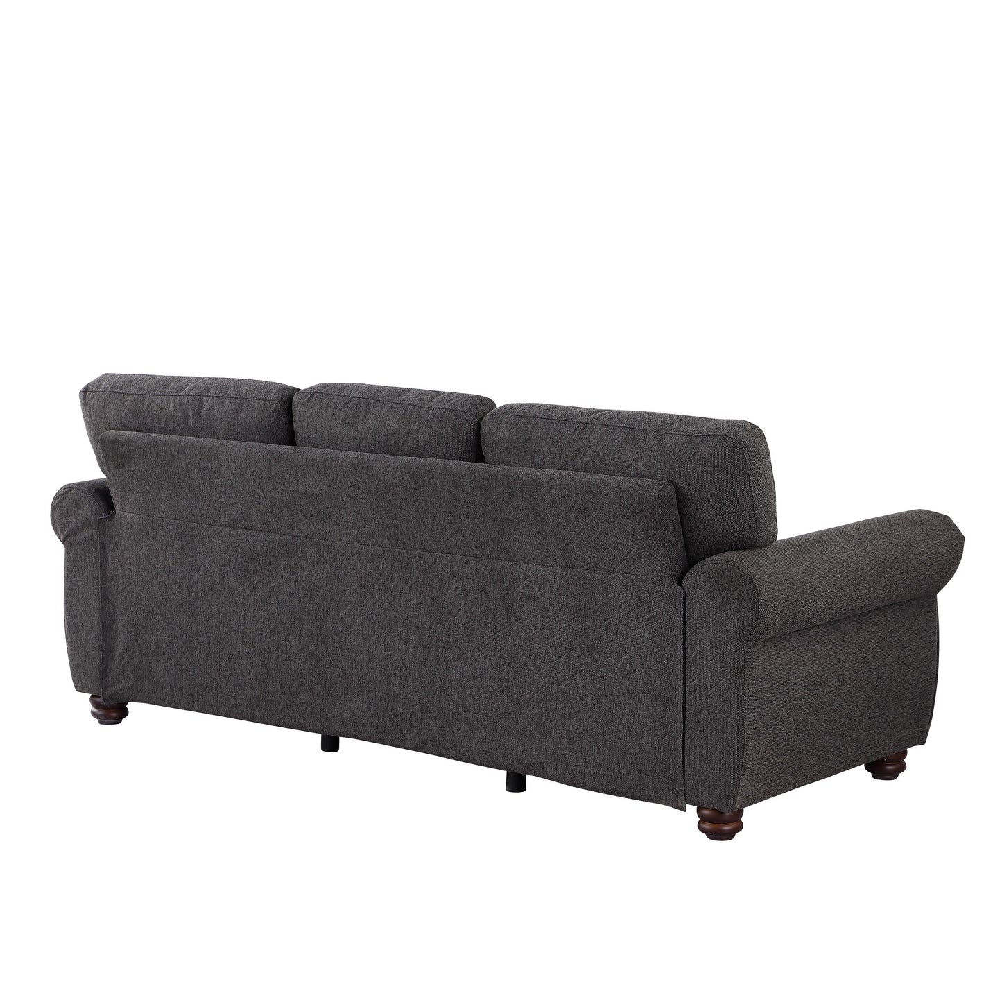 Modern 84.6 Chenille 3-seater Rolled Arms Sofa with Solid Wood Frame for Living Room