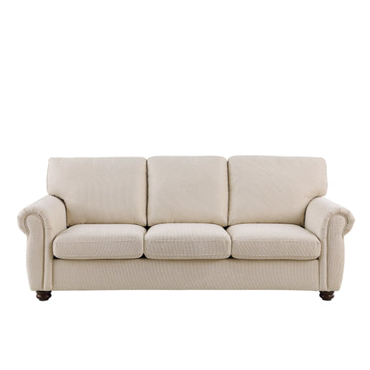 Modern 84.6 Chenille 3-seater Rolled Arms Sofa with Solid Wood Frame for Living Room
