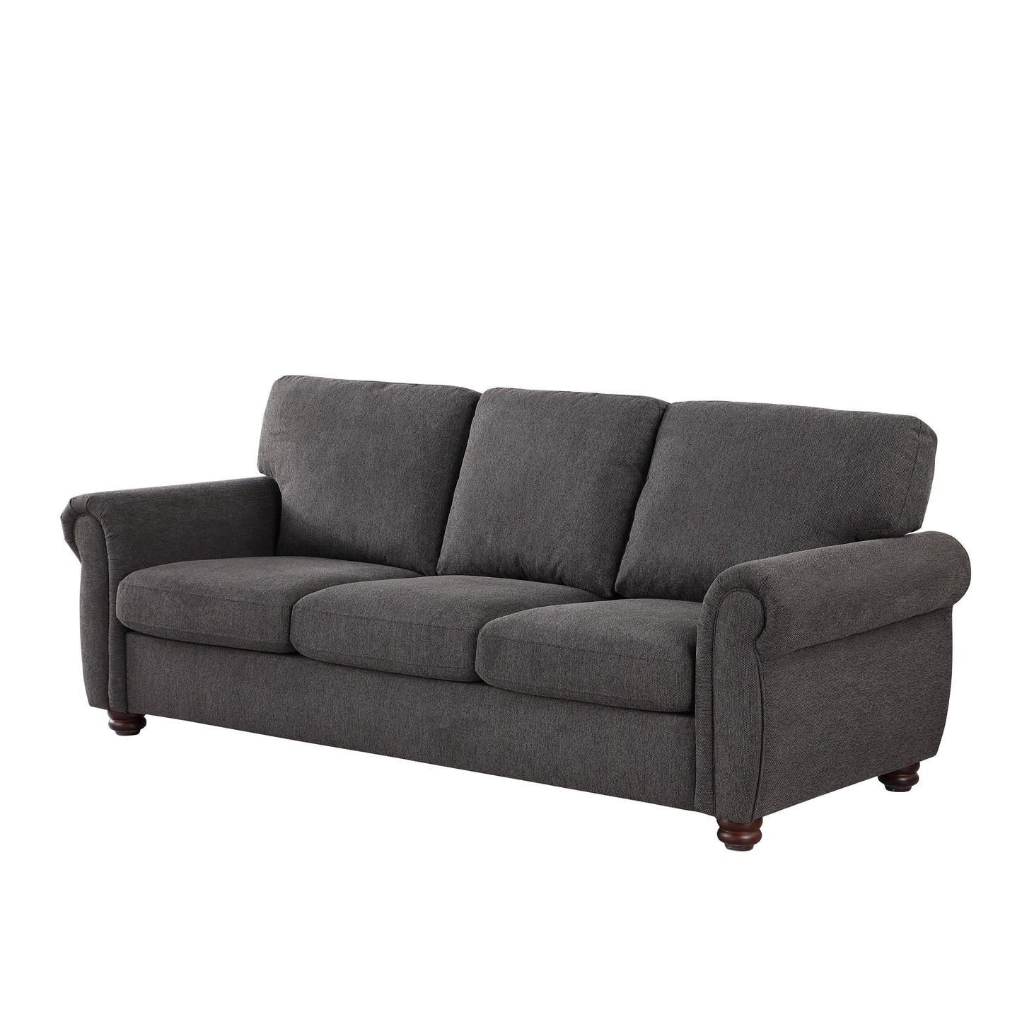 Modern 84.6 Chenille 3-seater Rolled Arms Sofa with Solid Wood Frame for Living Room