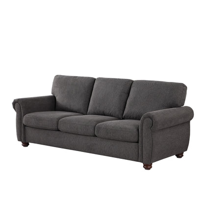 Modern 84.6 Chenille 3-seater Rolled Arms Sofa with Solid Wood Frame for Living Room