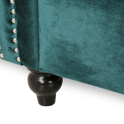 Modern 84 Velvet 3-seater Rolled Arms Button Tufted Sofa with Nailhead Trim and Curved Backrest for Living Room