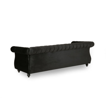 Modern 84 Velvet 3-seater Rolled Arms Button Tufted Sofa with Nailhead Trim and Curved Backrest for Living Room