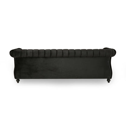 Modern 84 Velvet 3-seater Rolled Arms Button Tufted Sofa with Nailhead Trim and Curved Backrest for Living Room