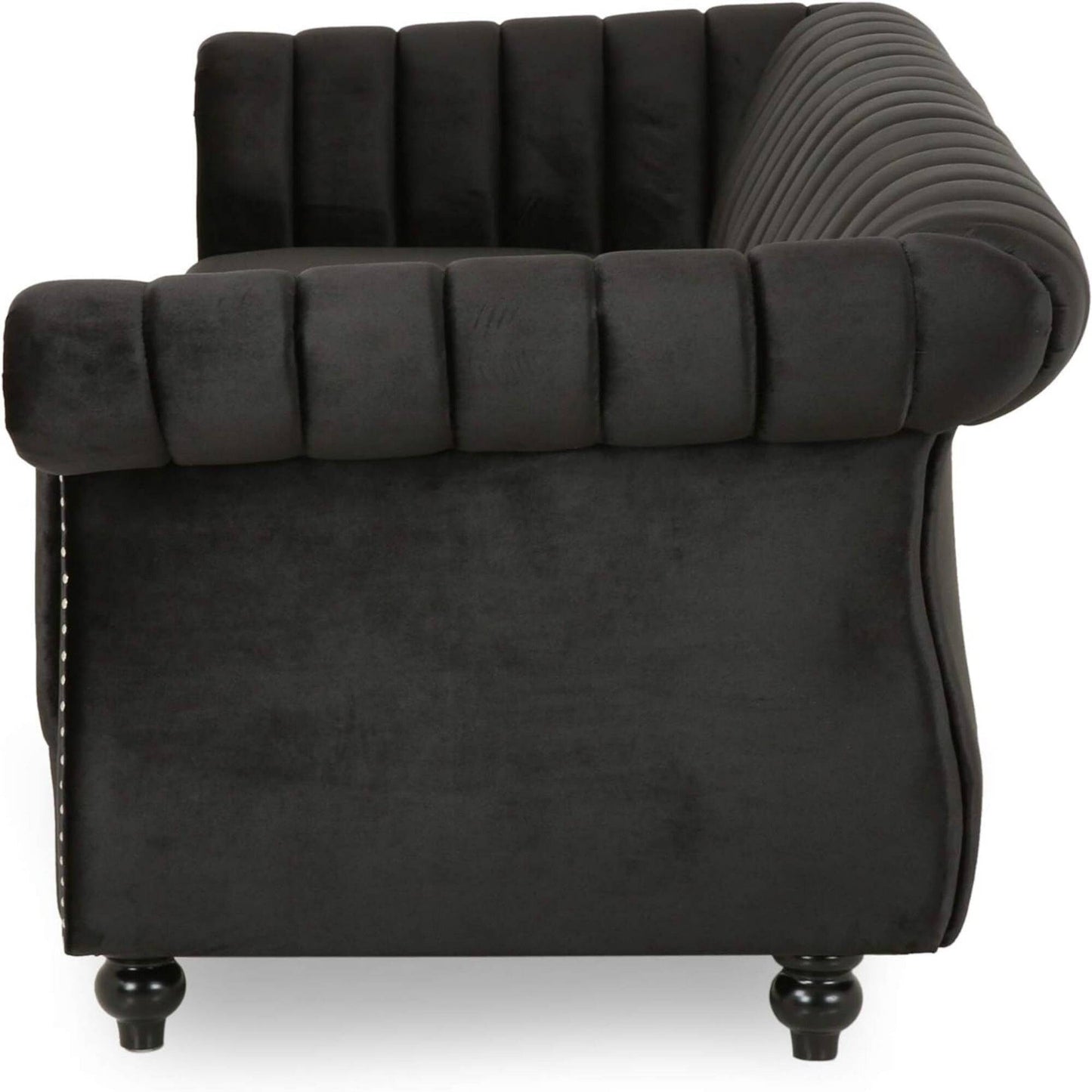 Modern 84 Velvet 3-seater Rolled Arms Button Tufted Sofa with Nailhead Trim and Curved Backrest for Living Room