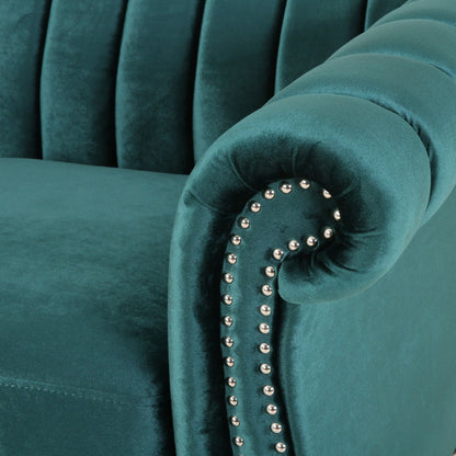 Modern 84 Velvet 3-seater Rolled Arms Button Tufted Sofa with Nailhead Trim and Curved Backrest for Living Room