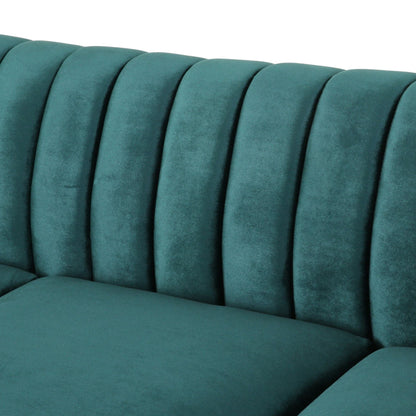 Modern 84 Velvet 3-seater Rolled Arms Button Tufted Sofa with Nailhead Trim and Curved Backrest for Living Room