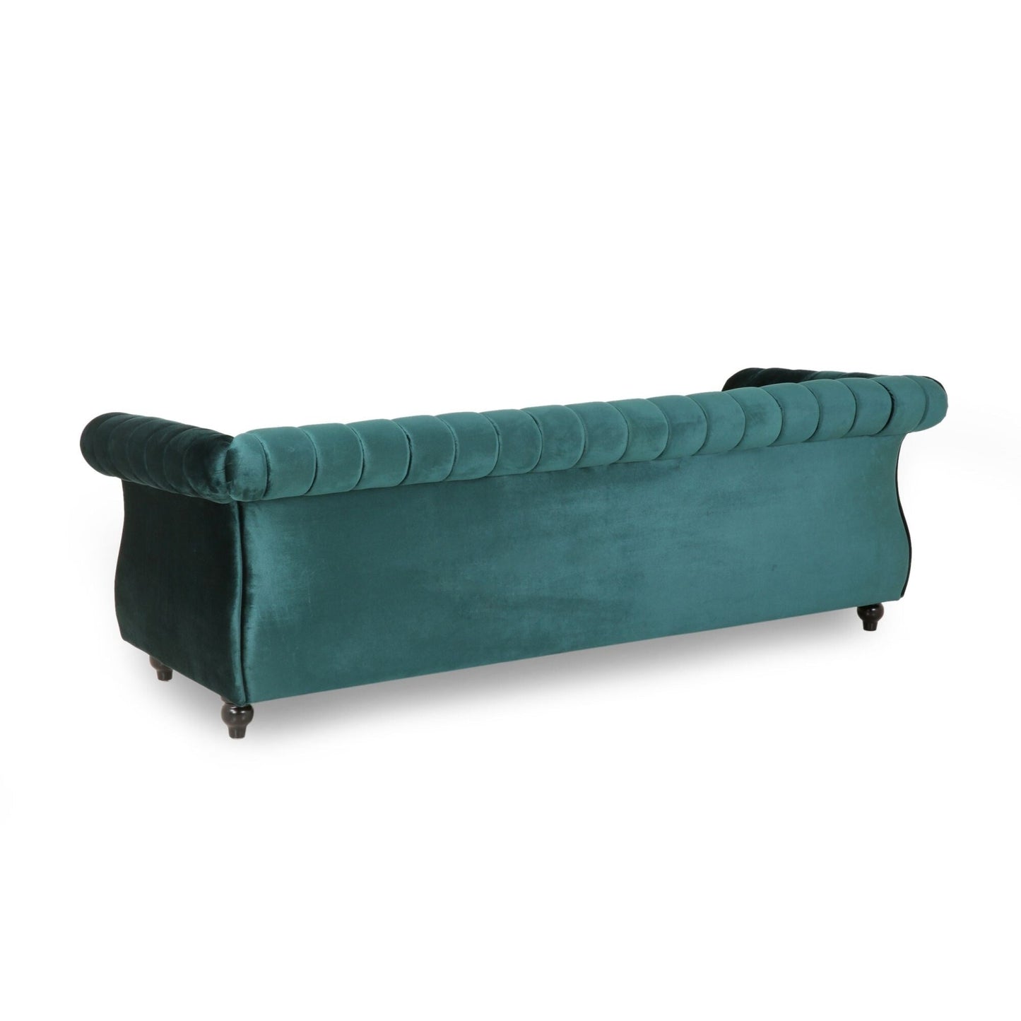 Modern 84 Velvet 3-seater Rolled Arms Button Tufted Sofa with Nailhead Trim and Curved Backrest for Living Room
