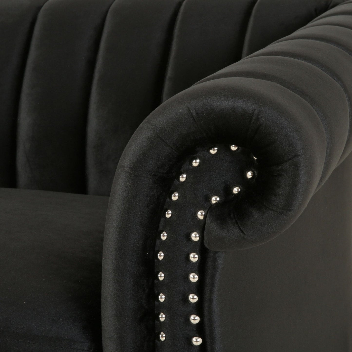 Modern 84 Velvet 3-seater Rolled Arms Button Tufted Sofa with Nailhead Trim and Curved Backrest for Living Room