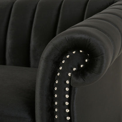 Modern 84 Velvet 3-seater Rolled Arms Button Tufted Sofa with Nailhead Trim and Curved Backrest for Living Room
