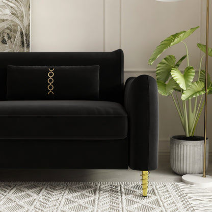 Modern 85.43 Velvet Loveseat Sofa with Gold Legs and Pillows for Living Room