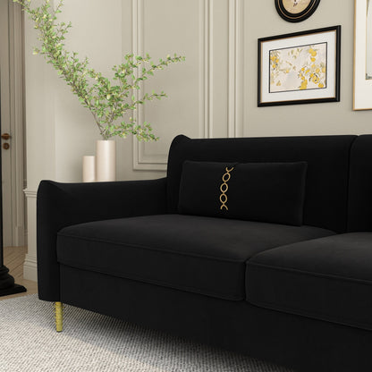 Modern 85.43 Velvet Loveseat Sofa with Gold Legs and Pillows for Living Room