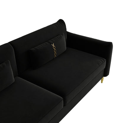 Modern 85.43 Velvet Loveseat Sofa with Gold Legs and Pillows for Living Room
