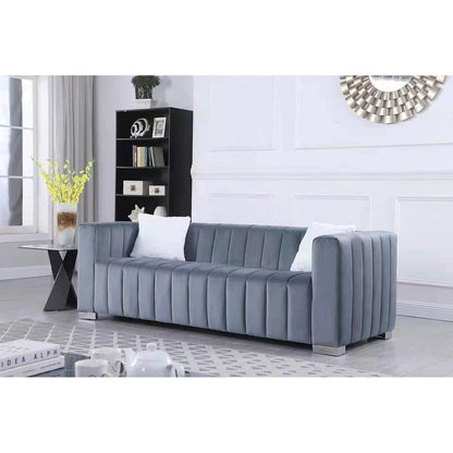 Modern 85.76'' Velvet Channel 3 Seater Sofa Couch, with 2 Pillow, Plush Foam Cushions, Luxurious Upholstered Couch
