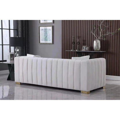Modern 85.76'' Velvet Channel 3 Seater Sofa Couch, with 2 Pillow, Plush Foam Cushions, Luxurious Upholstered Couch