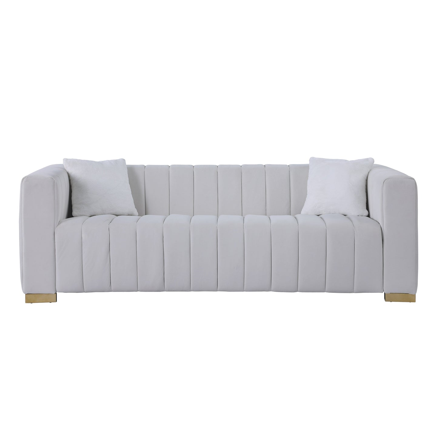 Modern 85.76'' Velvet Channel 3 Seater Sofa Couch, with 2 Pillow, Plush Foam Cushions, Luxurious Upholstered Couch