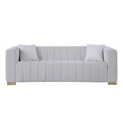 Modern 85.76'' Velvet Channel 3 Seater Sofa Couch, with 2 Pillow, Plush Foam Cushions, Luxurious Upholstered Couch