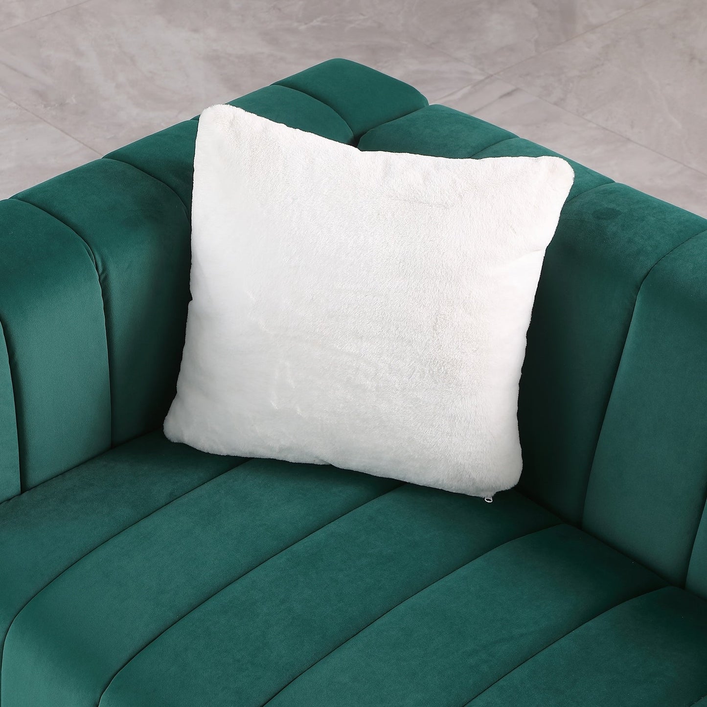 Modern 85.76'' Velvet Channel 3 Seater Sofa Couch, with 2 Pillow, Plush Foam Cushions, Luxurious Upholstered Couch