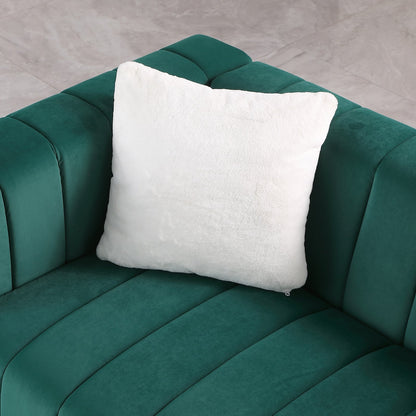 Modern 85.76'' Velvet Channel 3 Seater Sofa Couch, with 2 Pillow, Plush Foam Cushions, Luxurious Upholstered Couch