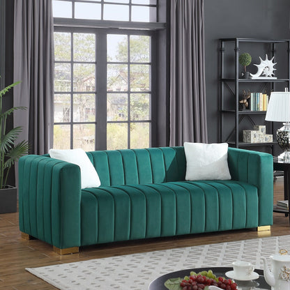Modern 85.76'' Velvet Channel 3 Seater Sofa Couch, with 2 Pillow, Plush Foam Cushions, Luxurious Upholstered Couch