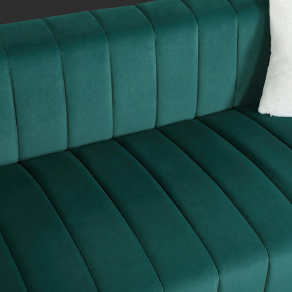 Modern 85.76'' Velvet Channel 3 Seater Sofa Couch, with 2 Pillow, Plush Foam Cushions, Luxurious Upholstered Couch
