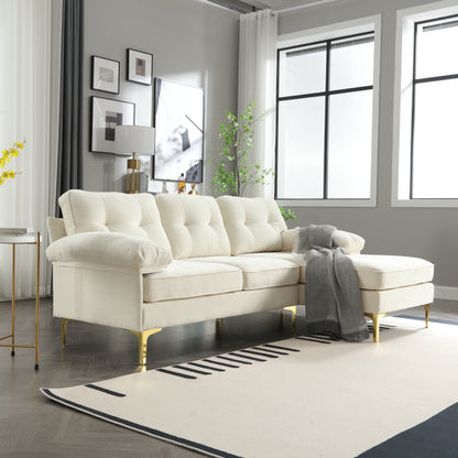 Modern 85'' Fabric L-Shaped 3-Seater Sofa with Wood Frame and Spring Cushions