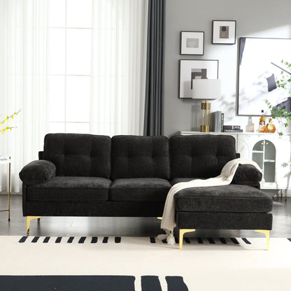 Modern 85'' Fabric L-Shaped 3-Seater Sofa with Wood Frame and Spring Cushions