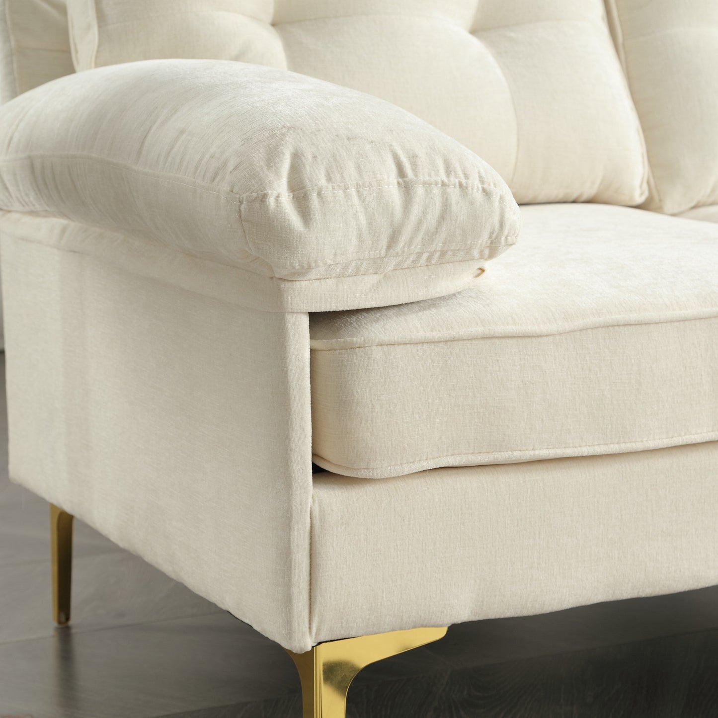 Modern 85'' Fabric L-Shaped 3-Seater Sofa with Wood Frame and Spring Cushions