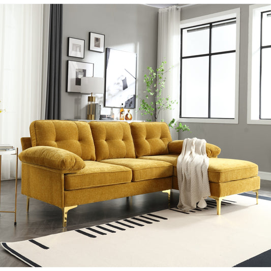 Modern 85'' Fabric L-Shaped 3-Seater Sofa with Wood Frame and Spring Cushions