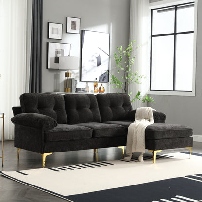 Modern 85'' Fabric L-Shaped 3-Seater Sofa with Wood Frame and Spring Cushions