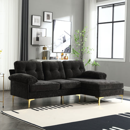 Modern 85'' Fabric L-Shaped 3-Seater Sofa with Wood Frame and Spring Cushions